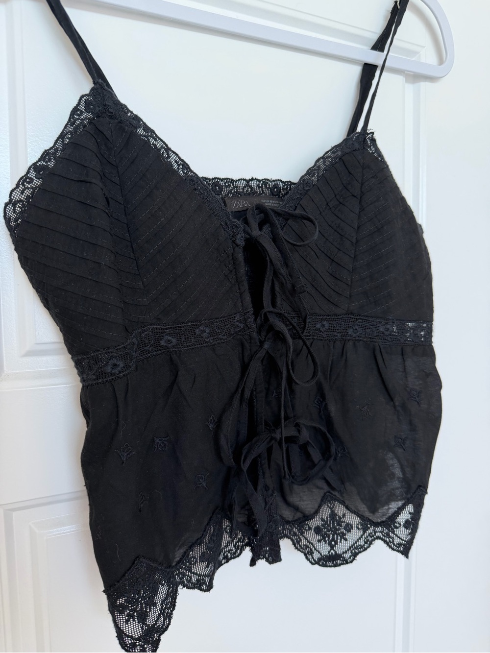 Zara Black Lace-Trim Tie-Front Camisole